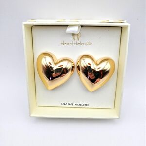 House of Harlow 1960 Gold Tone Puffy Heart Earrings